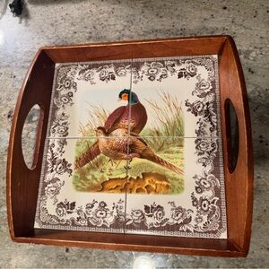 Spode Woodland Pheasant Tile/Wood Serving Tray